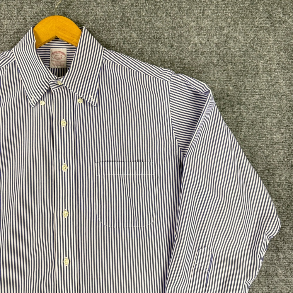 Brooks Brothers Striped Non Iron Dress Shirt Men 15.5 33 Blue Supima Cotton